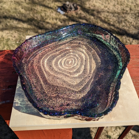 Sparkly Geode Tray Large Handmade Resin Holographic Crystals Holder - Picture 5 of 17